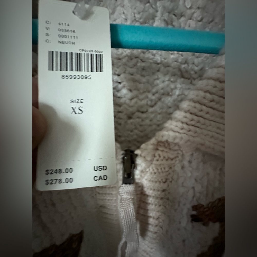 RARE ANTHROPOLOGIE NWT Sequin Cropped Cardigan Sweaterin Neutral-Size XS - Picture 6 of 13